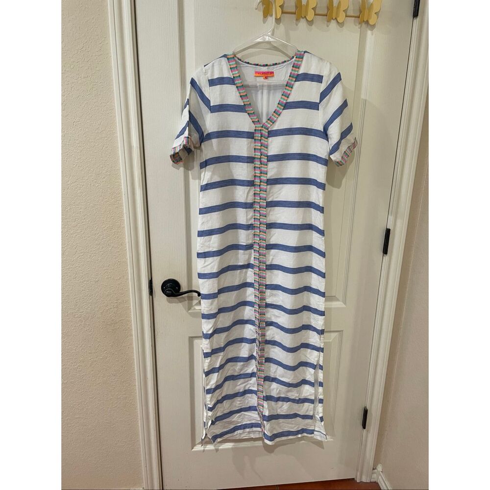 VILAGALLO madison dress in capri blue stripe euro size 36